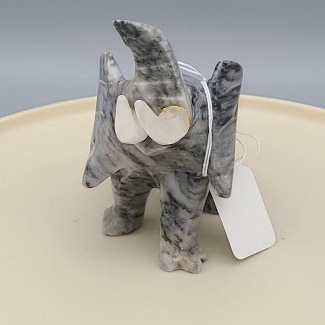 Carved Marble Elephant Figurine with Alabaster Tusks Made in Mexico Vintage