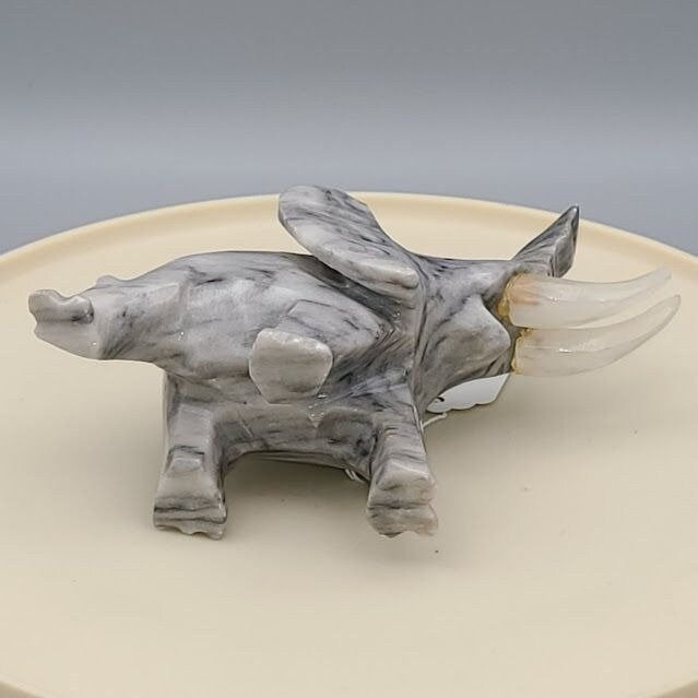 Carved Marble Elephant Figurine with Alabaster Tusks Made in Mexico Vintage