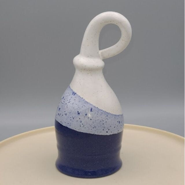 Studio Art Pottery Hip Mug for Meade or Decor Blue Ceramic Vessel