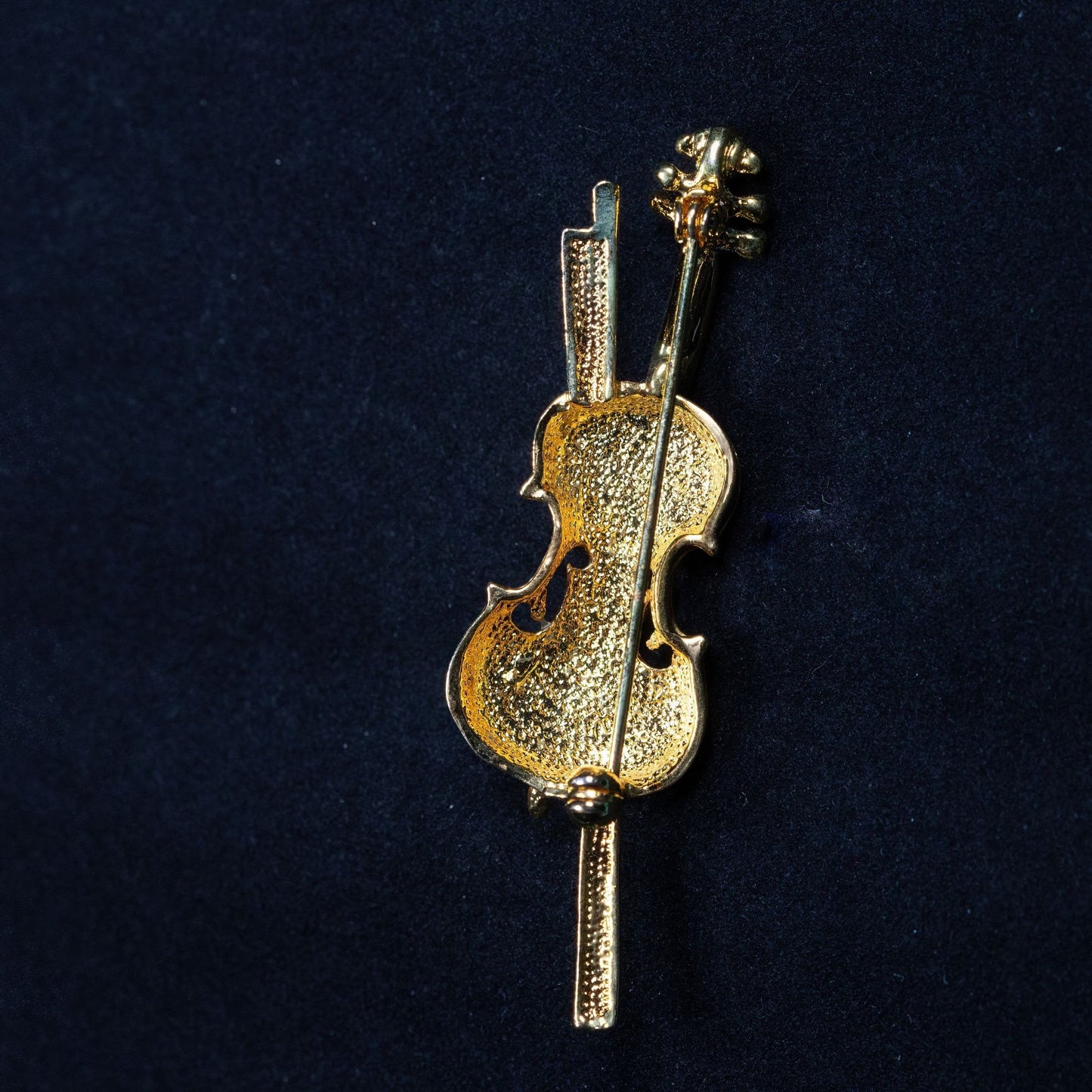 Vintage Rhinestone Violin Gold Toned Brooch