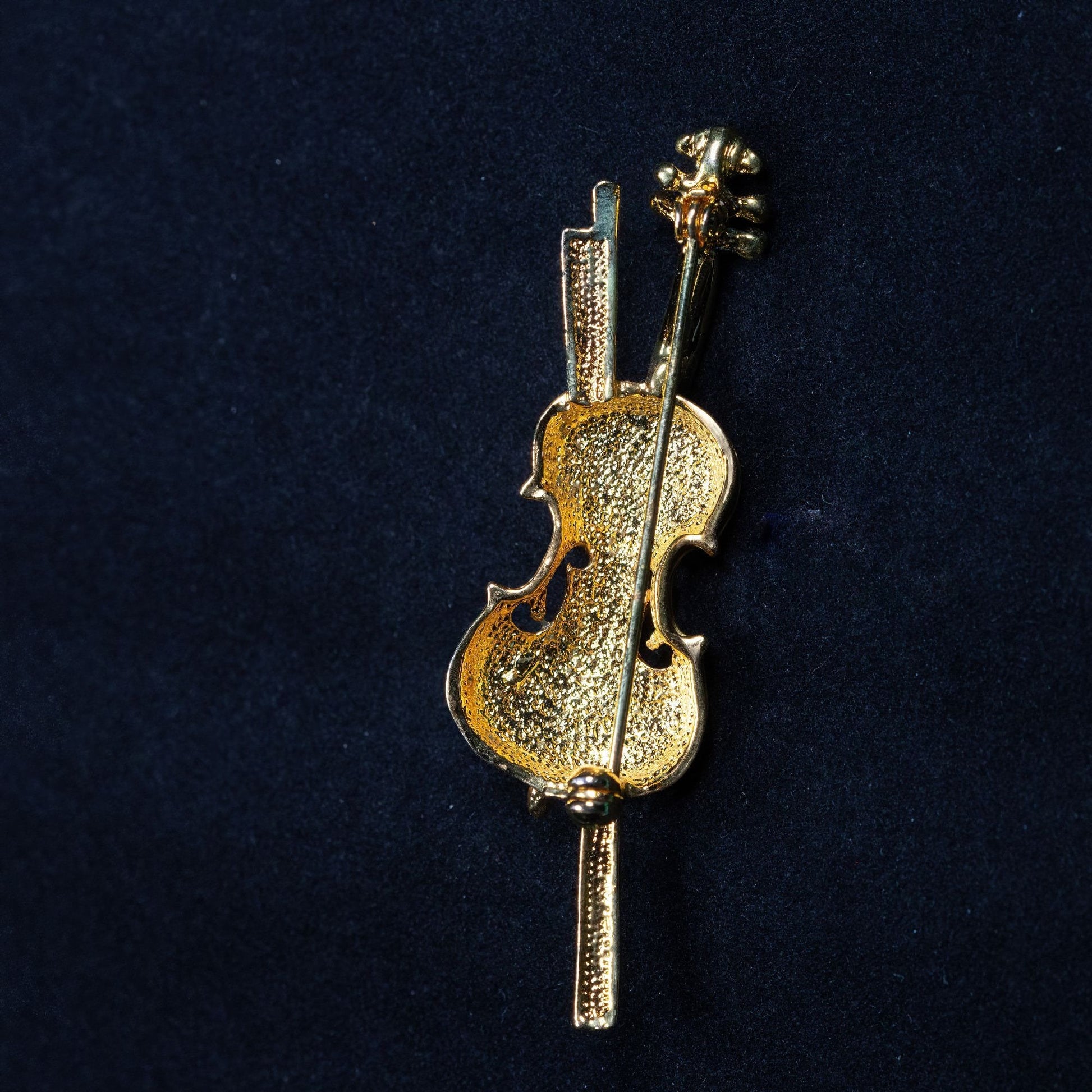 Vintage Rhinestone Violin Gold Toned Brooch