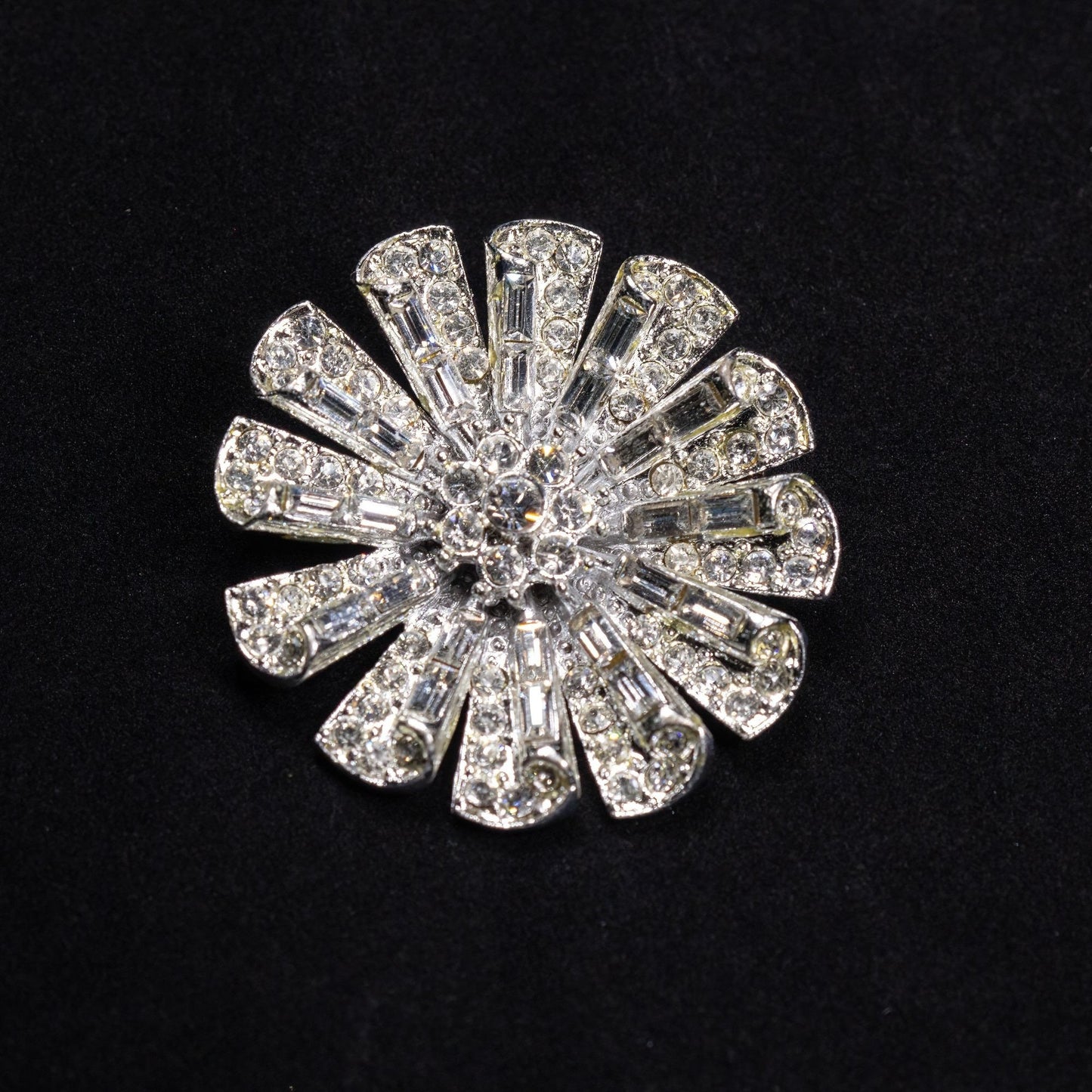 Vintage Silver Toned Floral Rhinestone Brooch