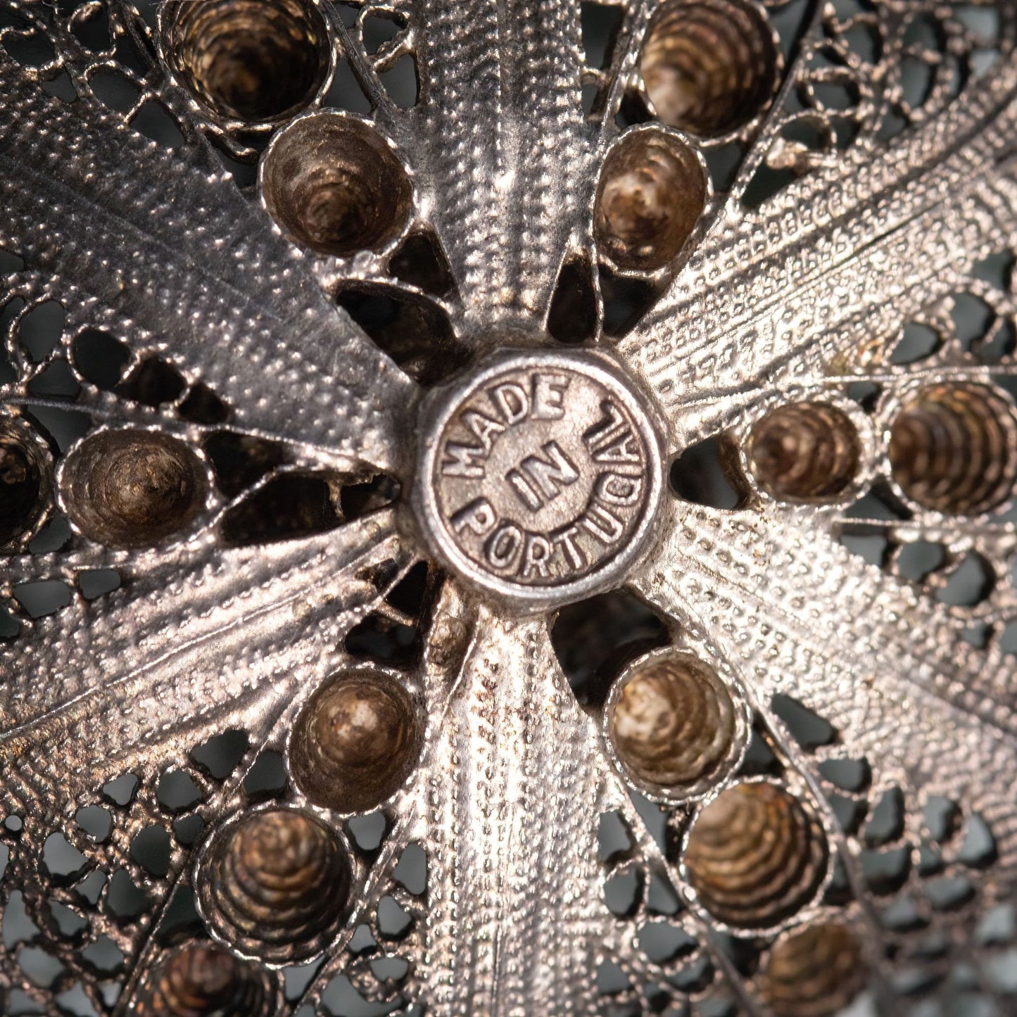 Vintage Filigree Flower Silver Tone Pendant Made in Portugal