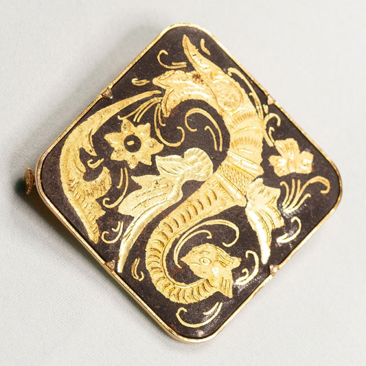Vintage Spanish Damascene Gold Toned Brooch