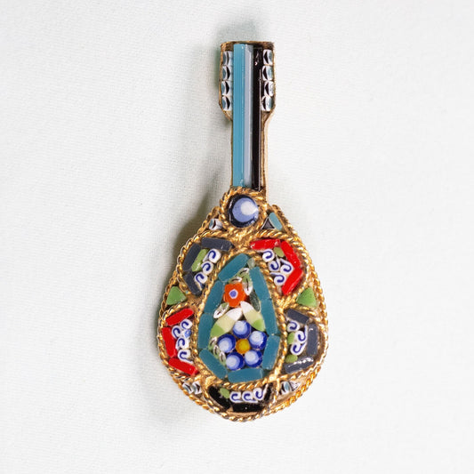 Vintage Italian Mini Mosaic Guitar Gold Toned Brooch Signed Micro Mosaic