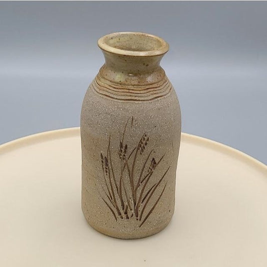 Vintage Handmade Art Pottery Stoneware Milk Bottle Floral Vase