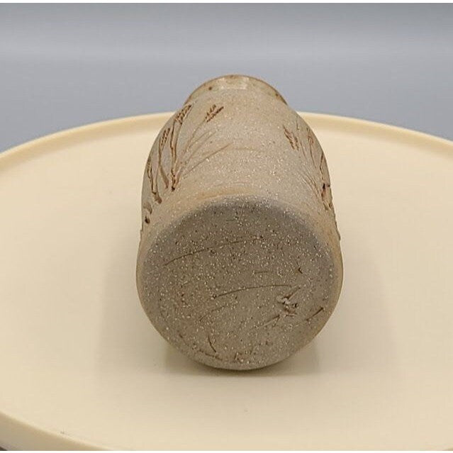 Vintage Handmade Art Pottery Stoneware Milk Bottle Floral Vase