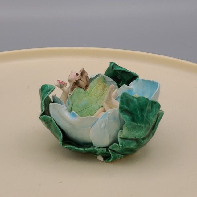 Artist Crafted Fairy in Flower Figurine Signed