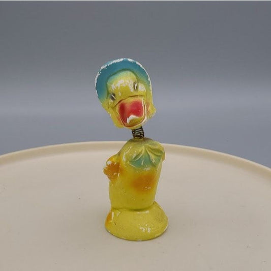 Vintage chalkware Bobbehead Duck in Bonnet