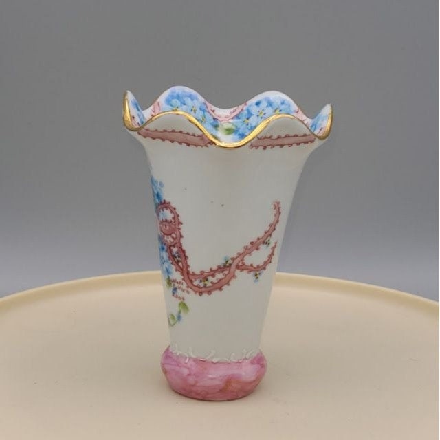 Porcelain Vase Hand Painted Signed By artist Floral with Gold Trim