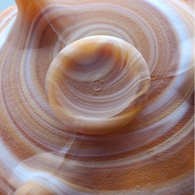Vintage Imperial Glass Slag Glass Caramel and White Swirl 3 footed Bowl Rose Pattern