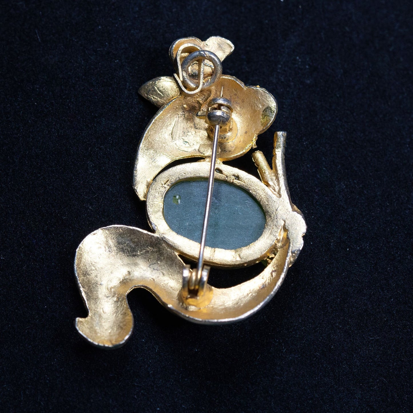 Vintage Jade Stone Fish Gold Toned Brooch and Pendent