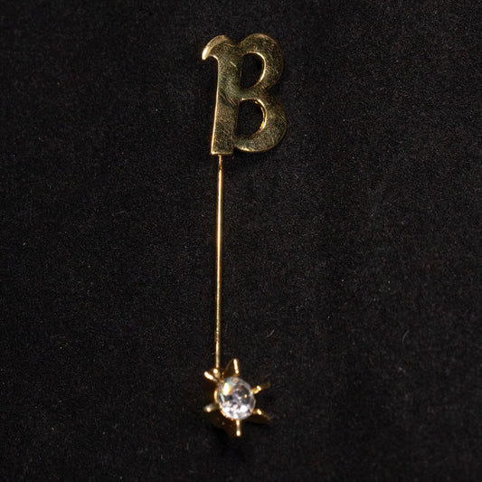 Vintage Letter Initial B Stick Pin Gold Toned Brooch