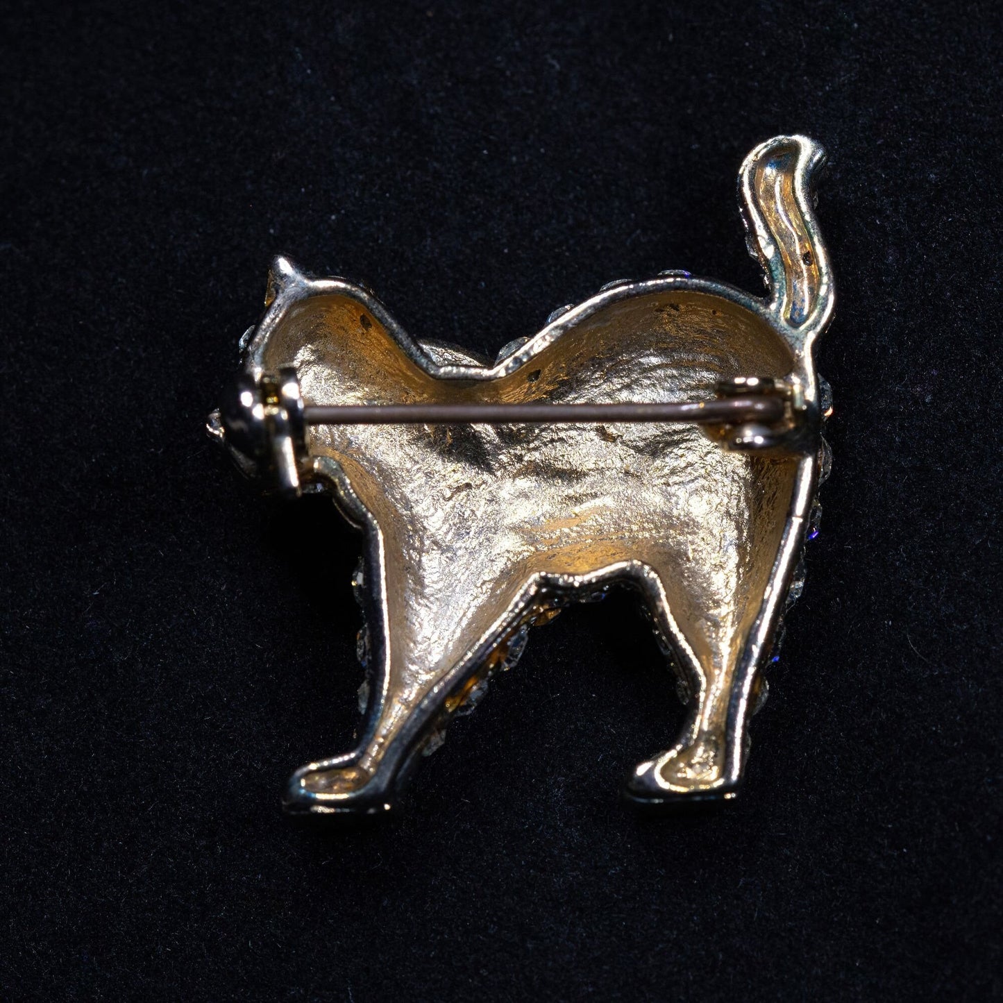 Vintage Cat with Bow Rhinestone Brooch