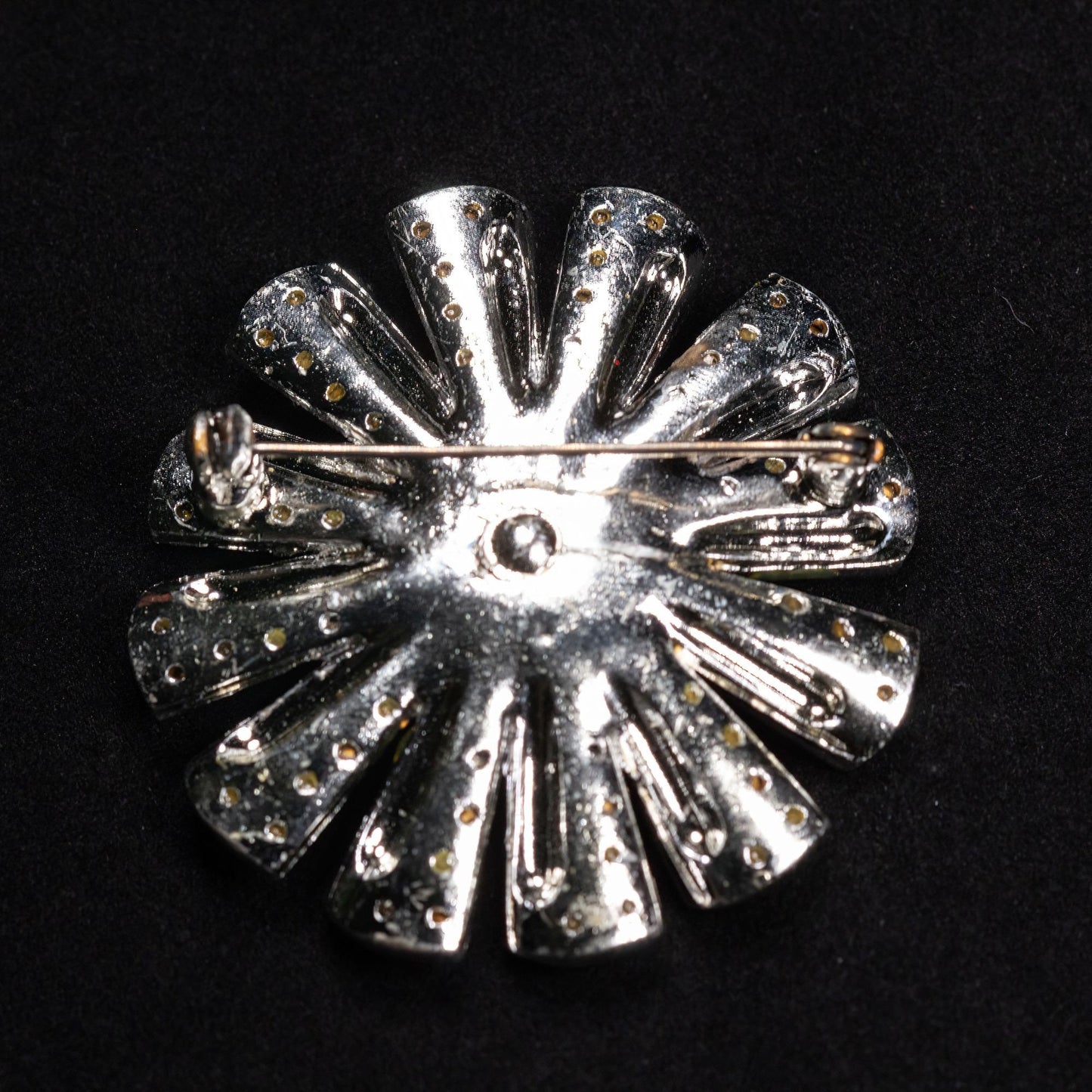 Vintage Silver Toned Floral Rhinestone Brooch