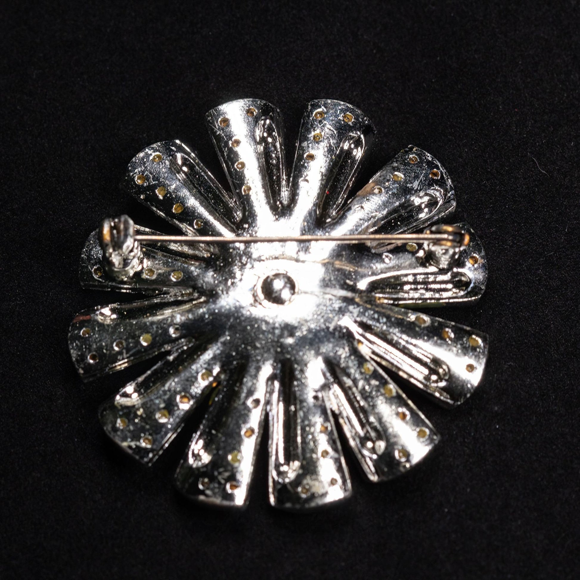 Vintage Silver Toned Floral Rhinestone Brooch