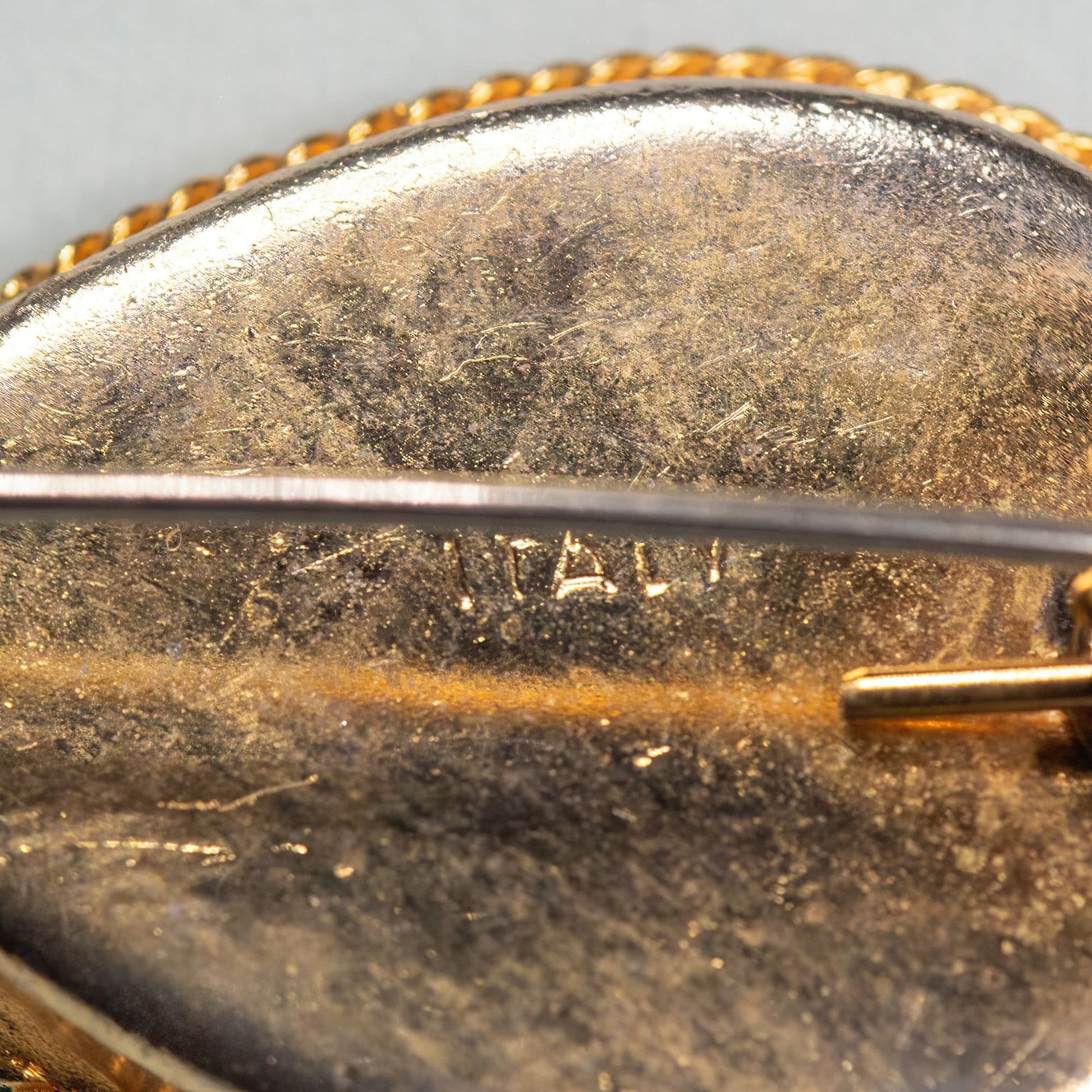 Vintage Italian Mini Mosaic Guitar Gold Toned Brooch Signed Micro Mosaic