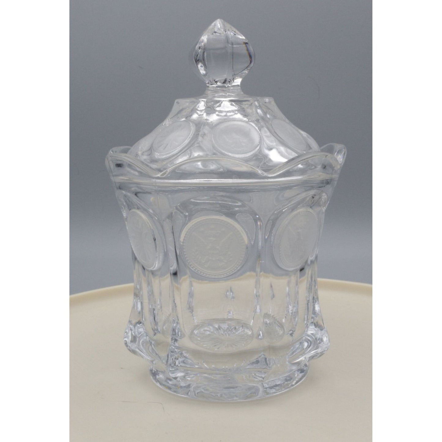 Vintage Fostoria Coin Glass Clear Candy dish with lid