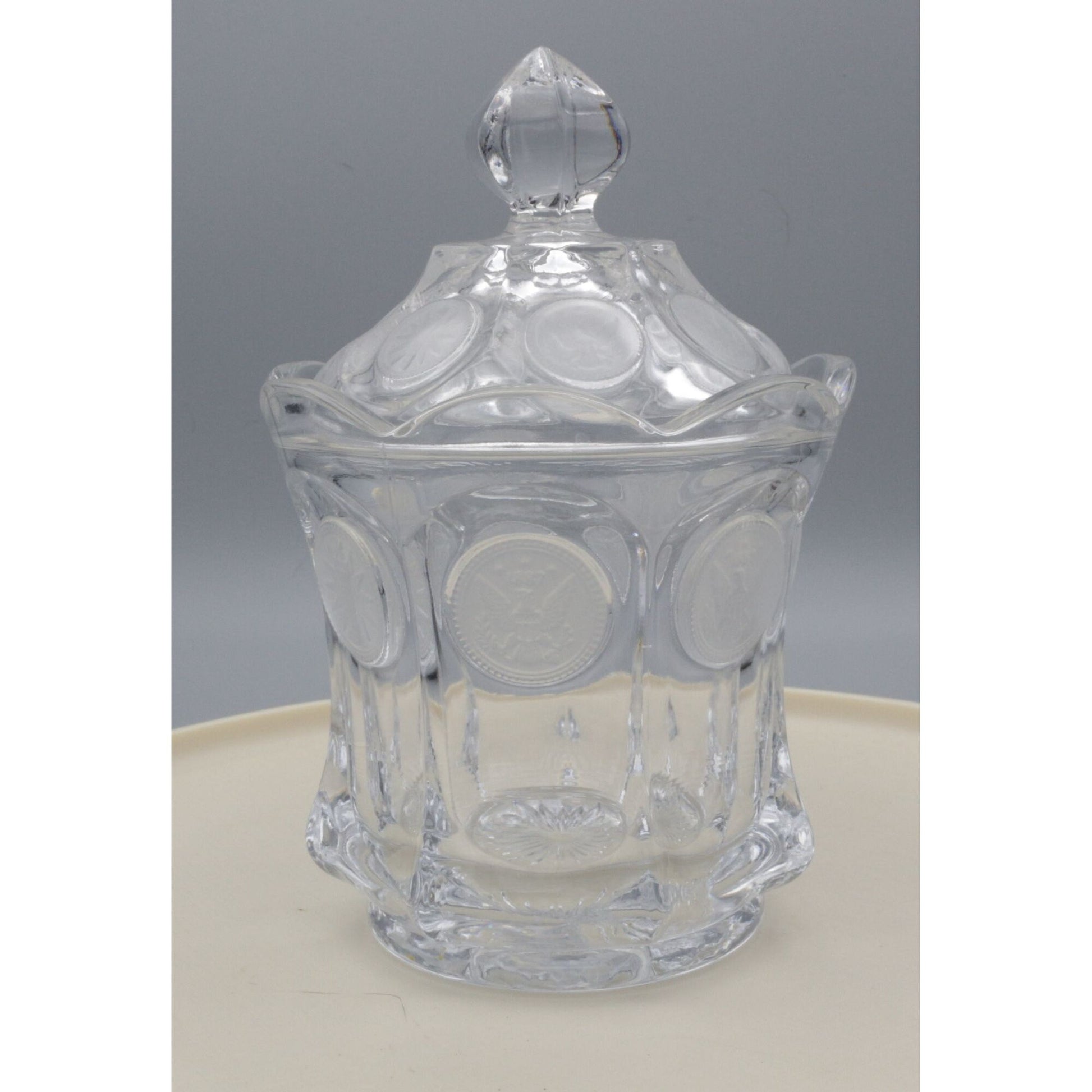 Vintage Fostoria Coin Glass Clear Candy dish with lid