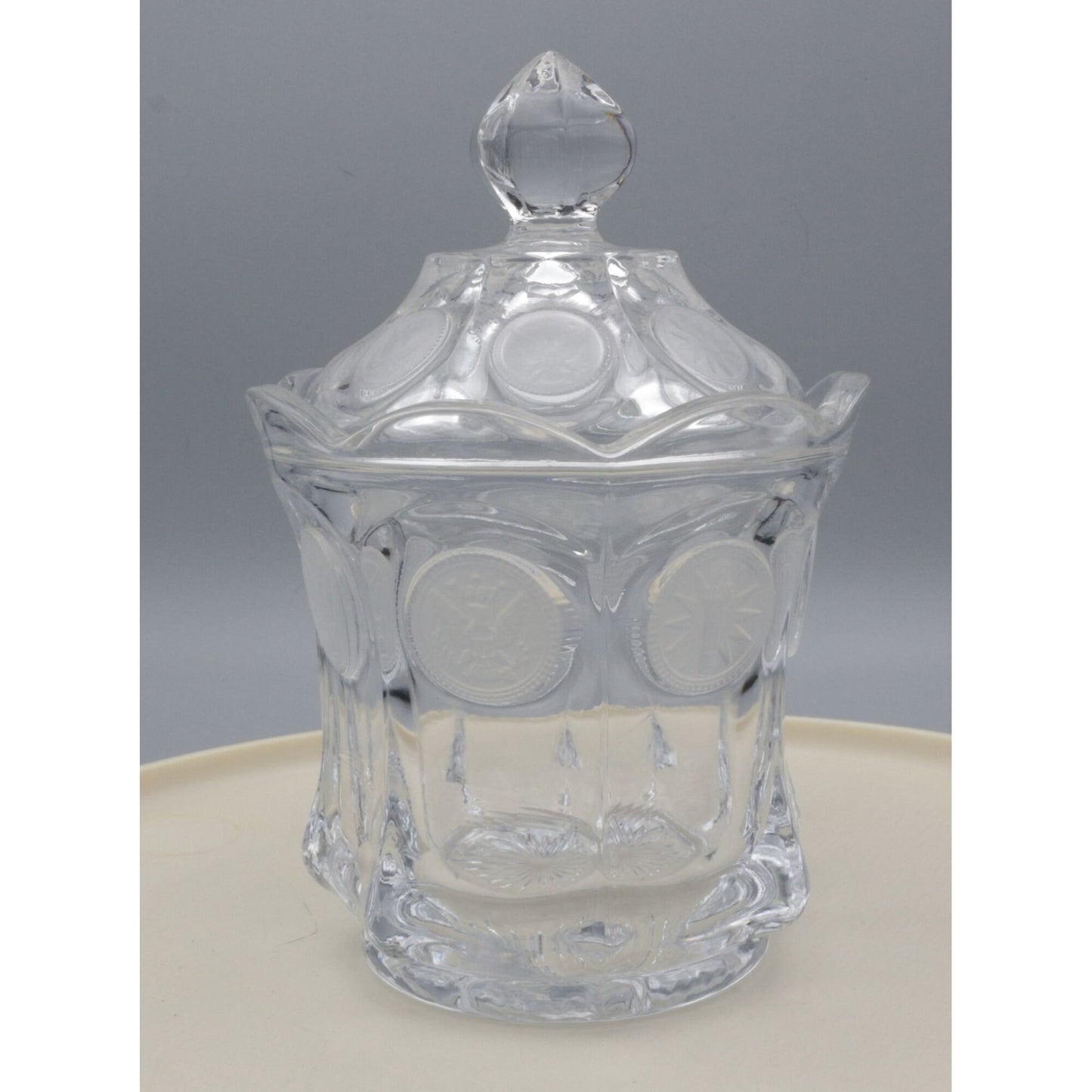 Vintage Fostoria Coin Glass Clear Candy dish with lid