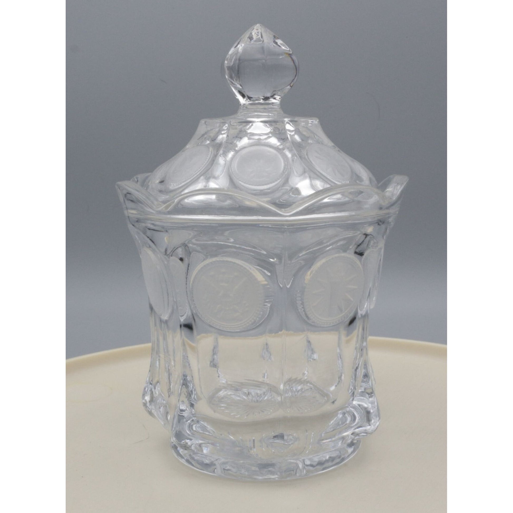 Vintage Fostoria Coin Glass Clear Candy dish with lid