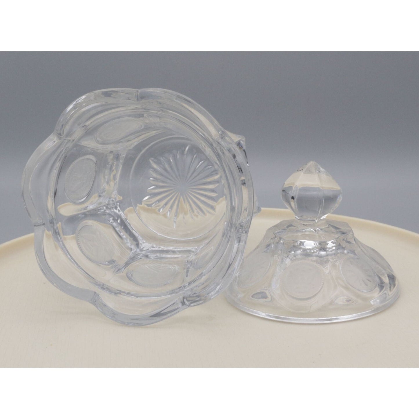 Vintage Fostoria Coin Glass Clear Candy dish with lid