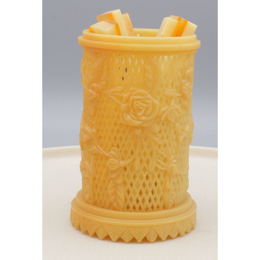 Vintage Celluloid Rose Basket With Appetizer Forks