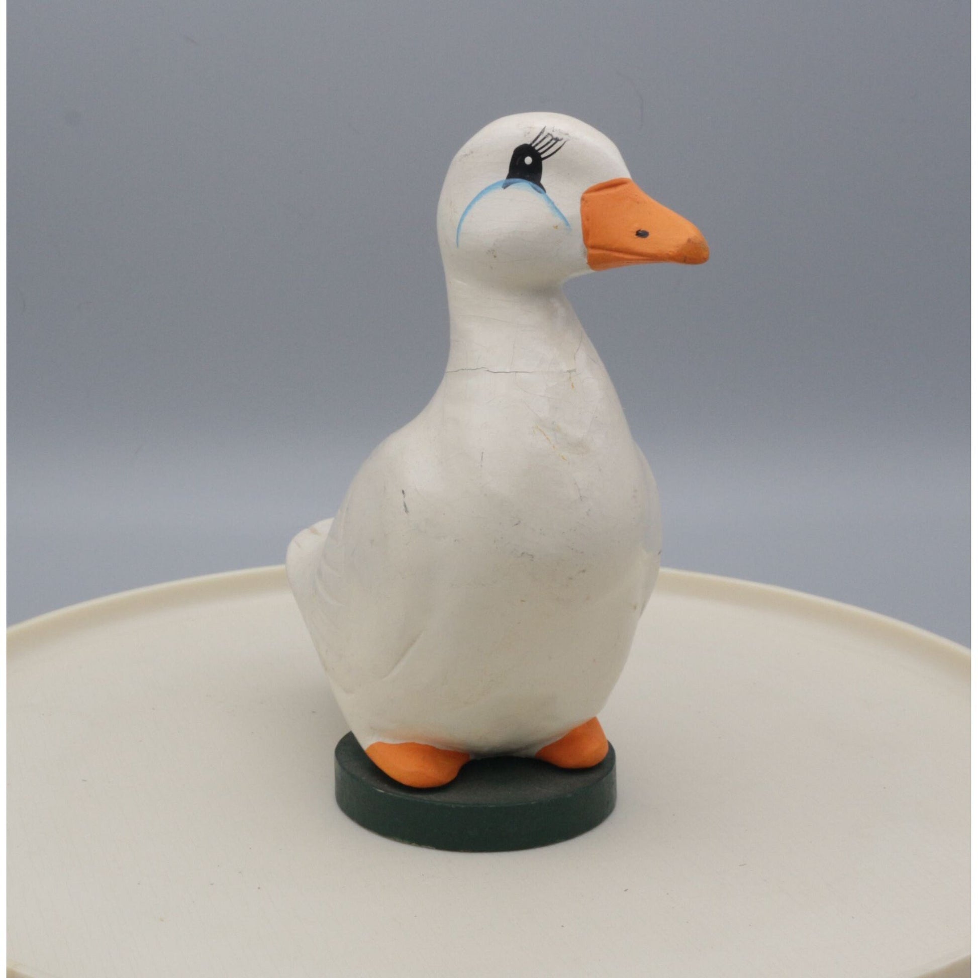 Vintage Wooden Hand Painted White Pekin Duck Figurine
