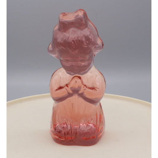 Vintage Pink Glass Praying Child Figurine