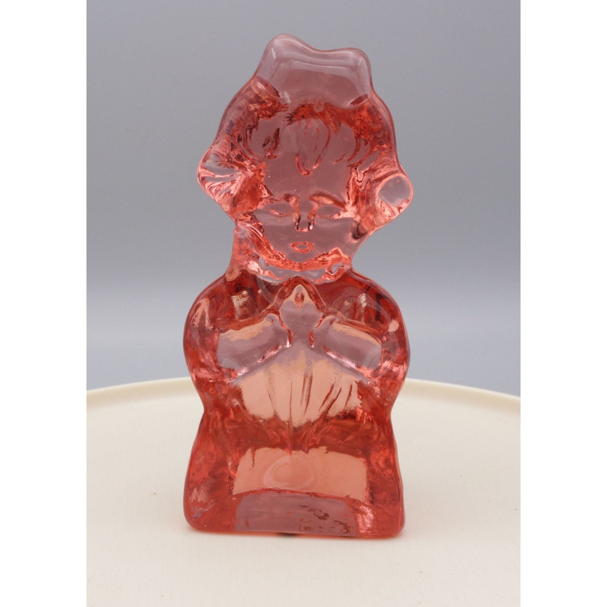 Vintage Pink Glass Praying Child Figurine