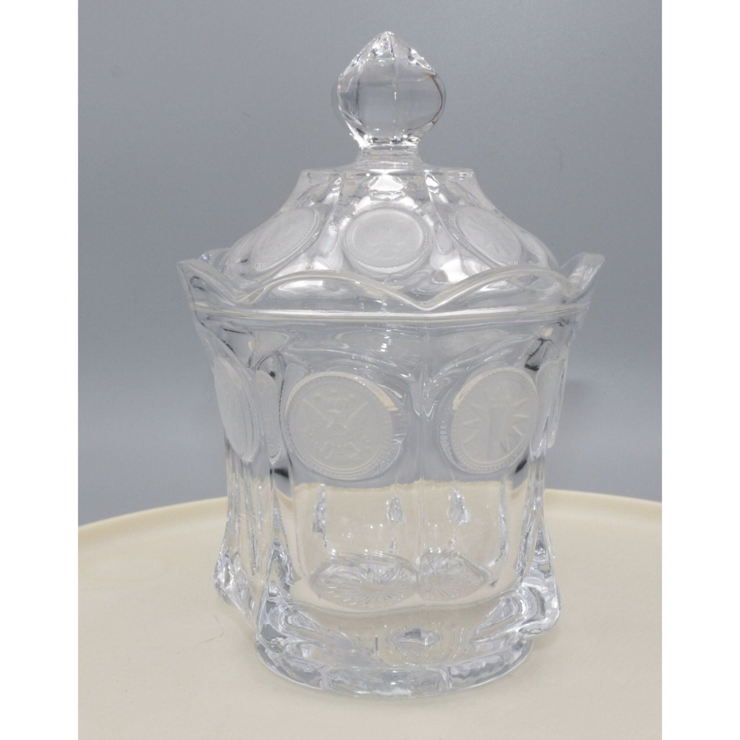 Vintage Fostoria Coin Glass Clear Candy dish with lid