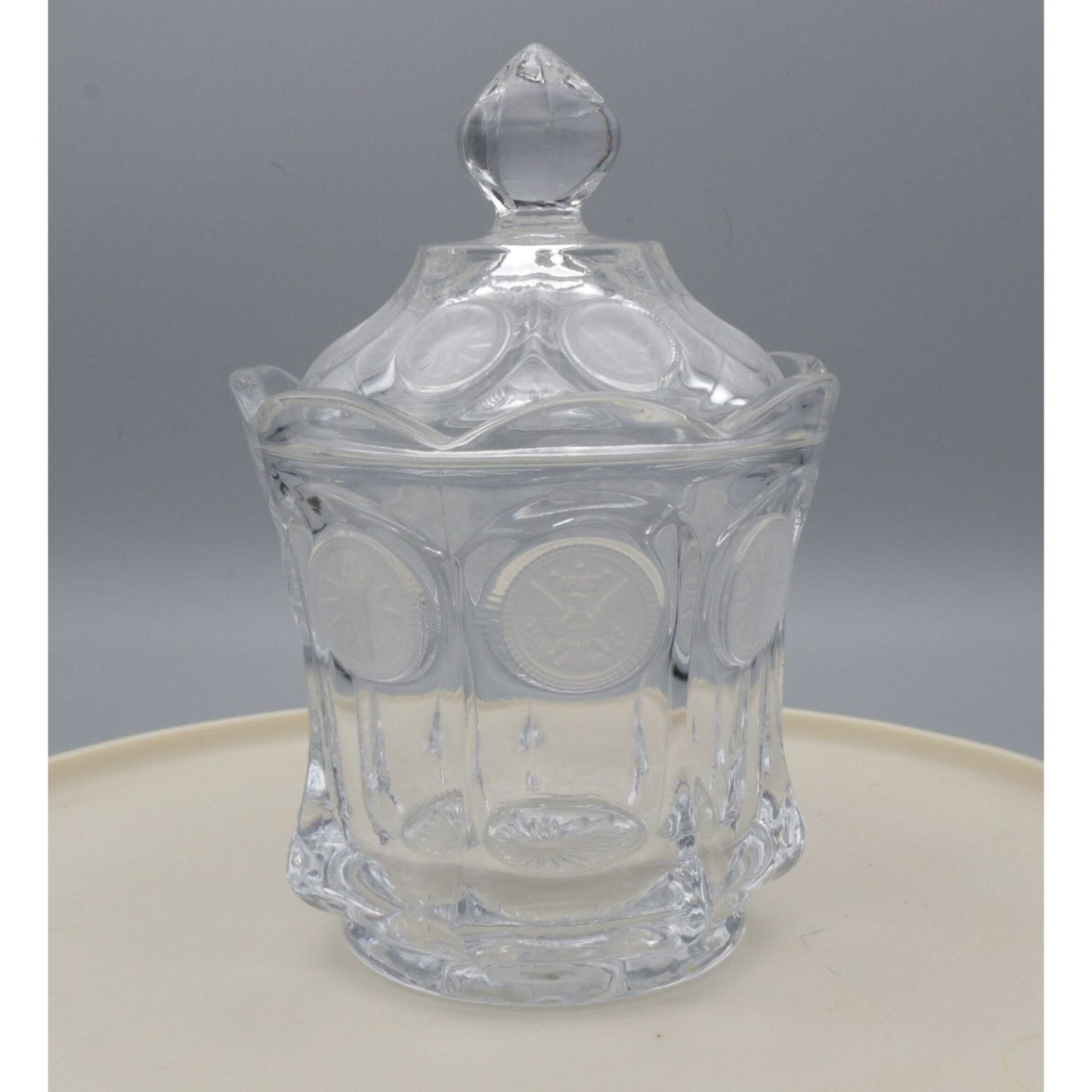 Vintage Fostoria Coin Glass Clear Candy dish with lid