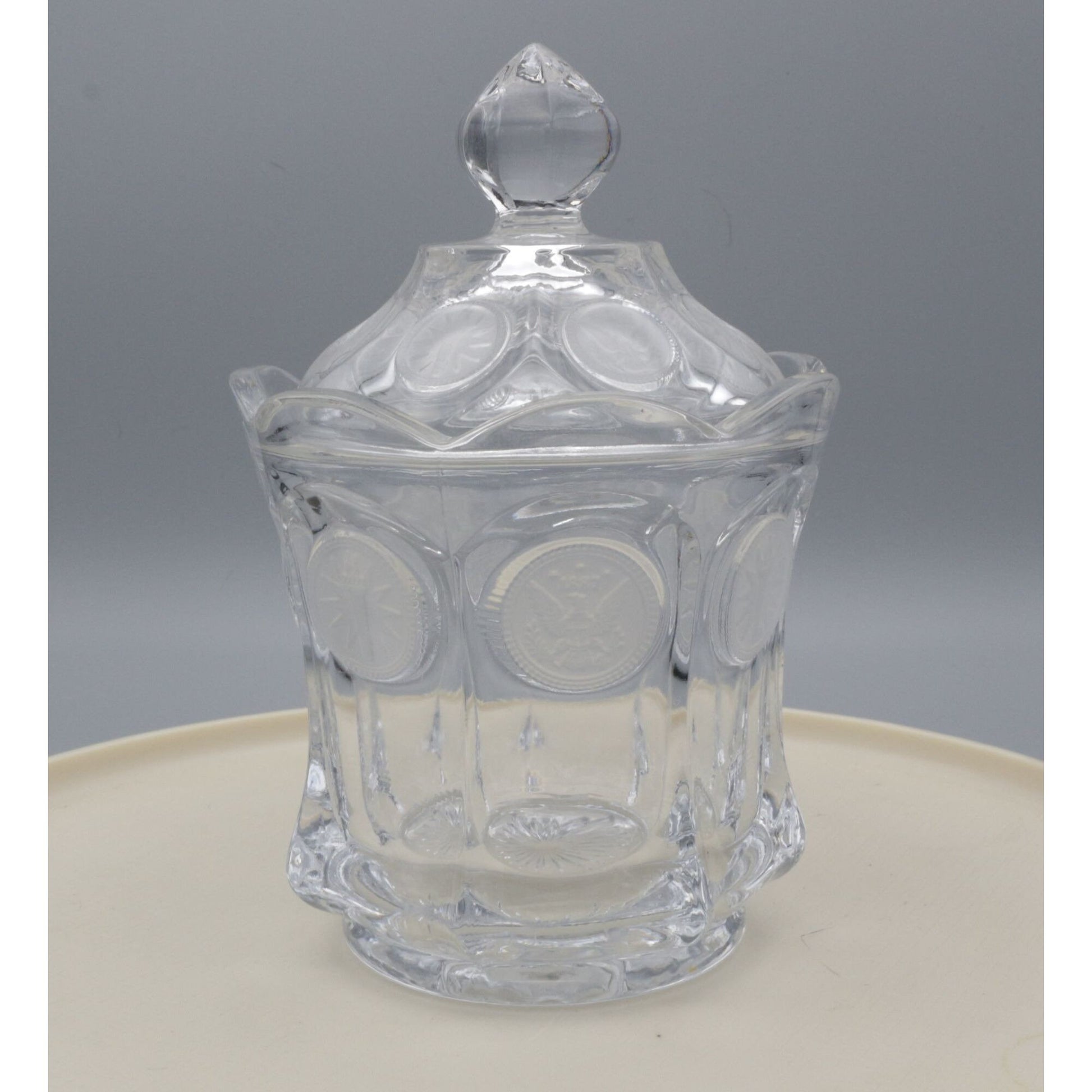 Vintage Fostoria Coin Glass Clear Candy dish with lid