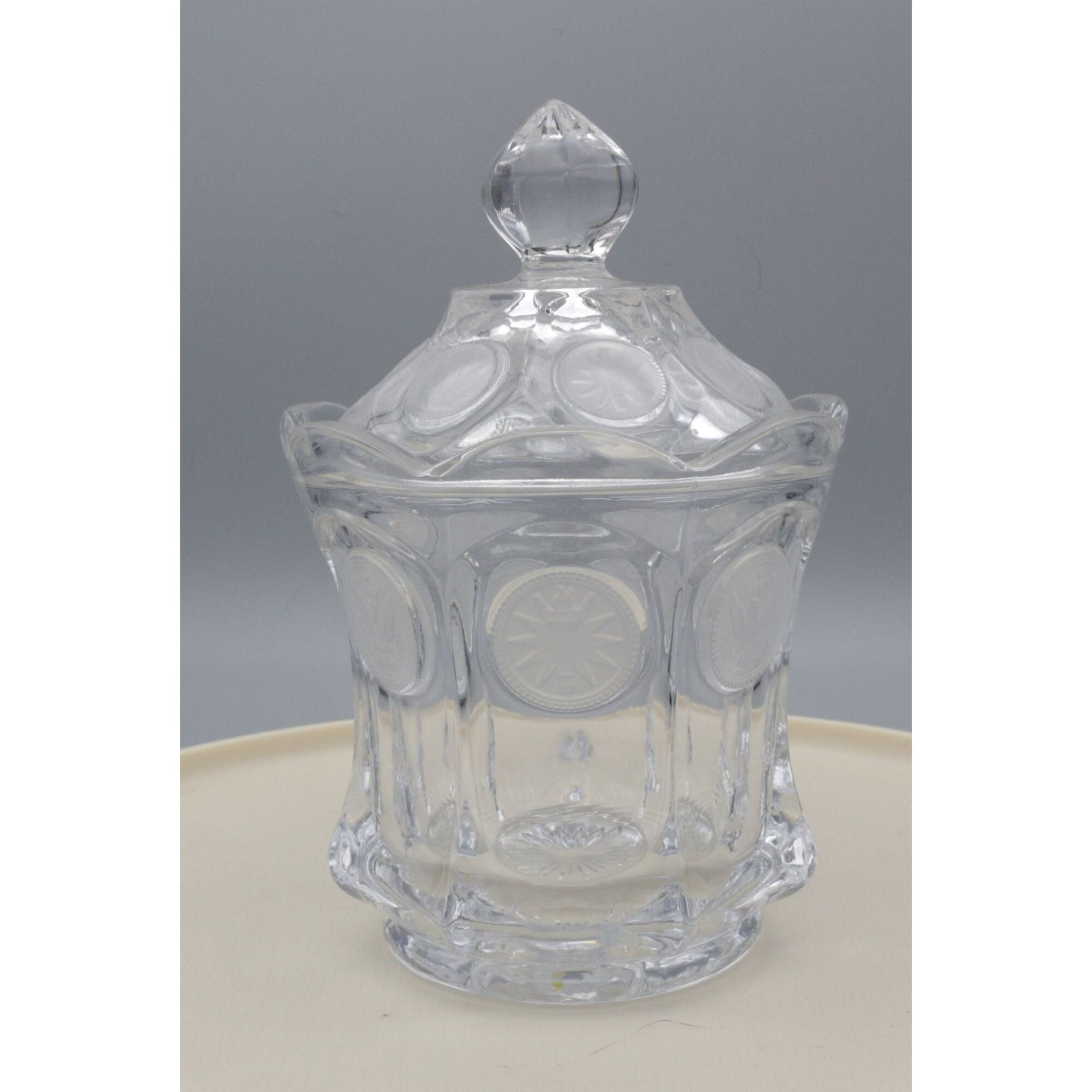 Vintage Fostoria Coin Glass Clear Candy dish with lid