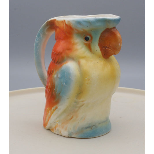 Vintage Made in Czechoslovakia Colorful Parrot creamer Small Pitcher Ceramic As Is