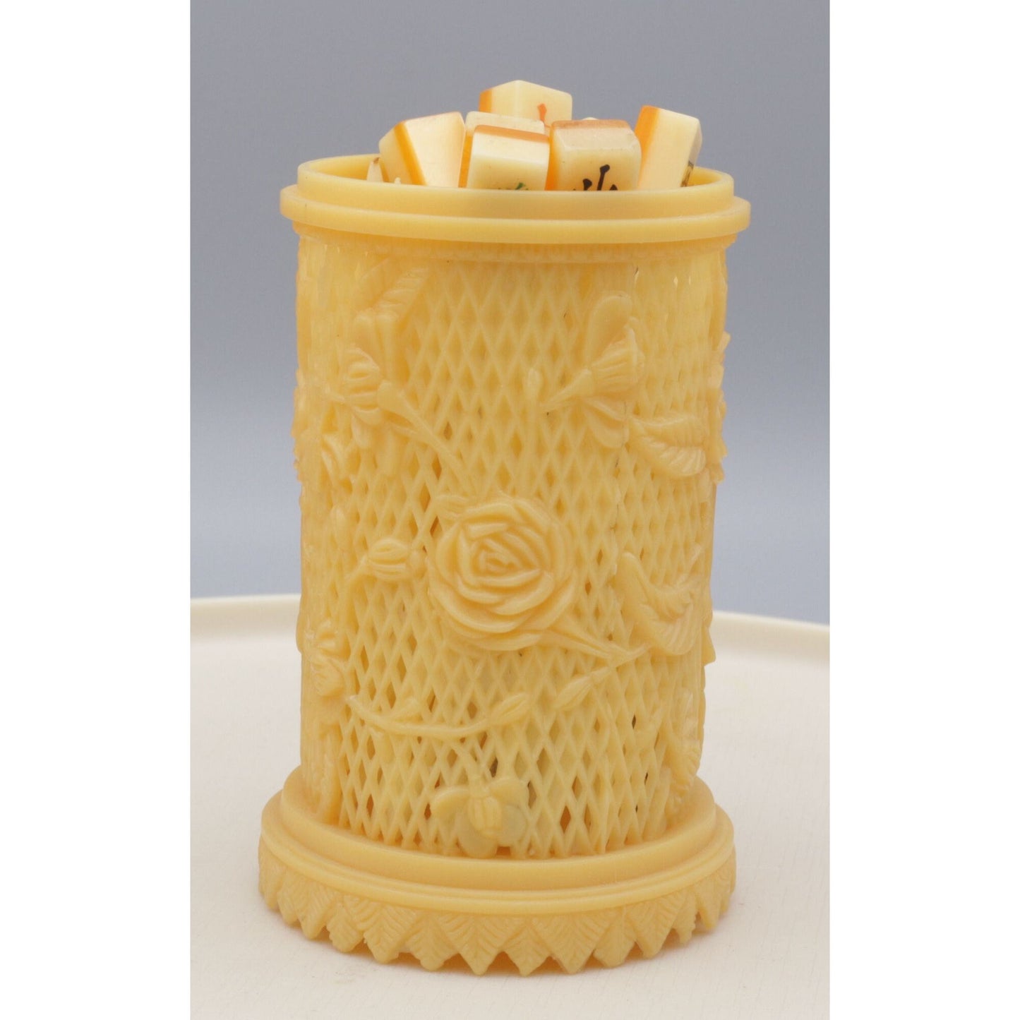 Vintage Celluloid Rose Basket With Appetizer Forks