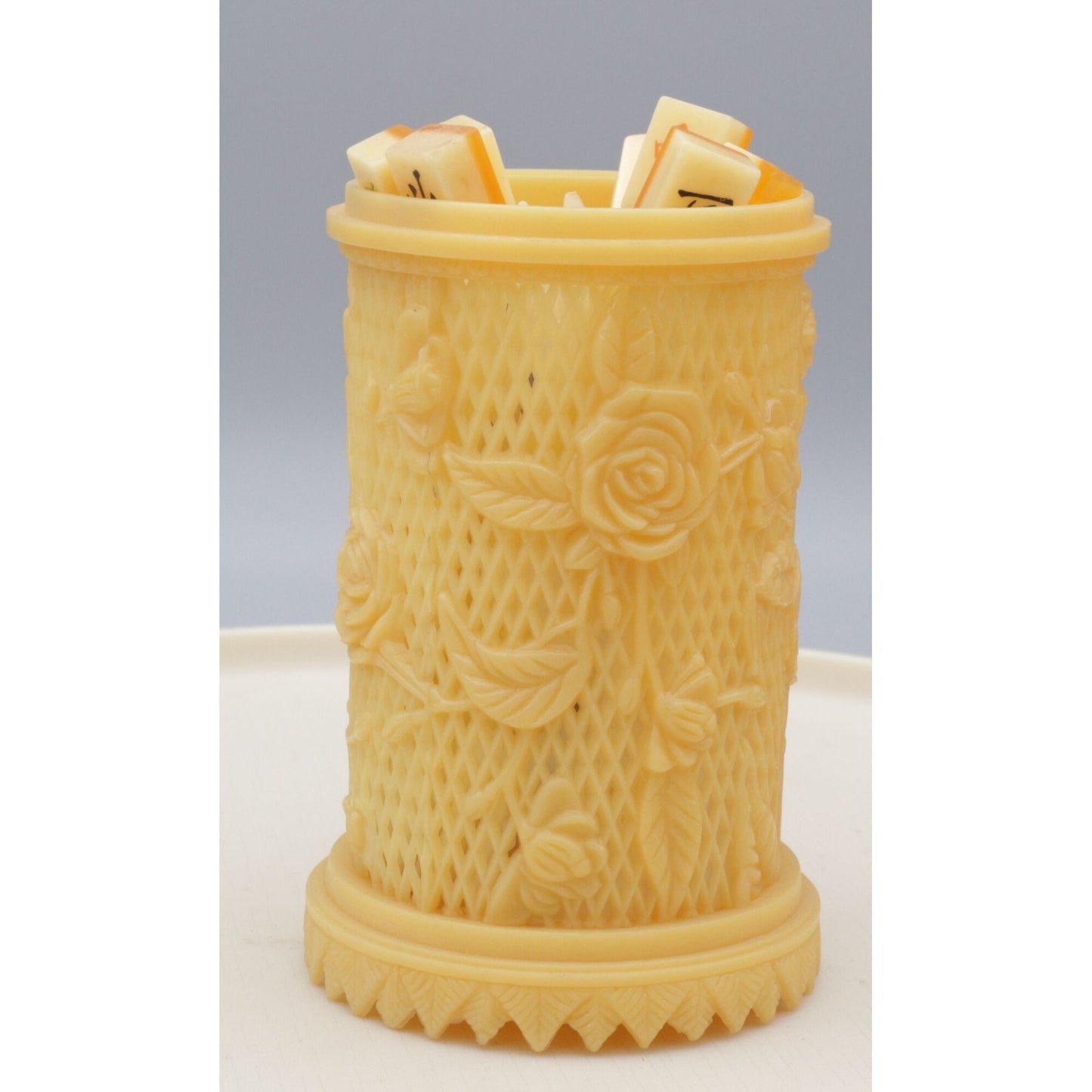 Vintage Celluloid Rose Basket With Appetizer Forks