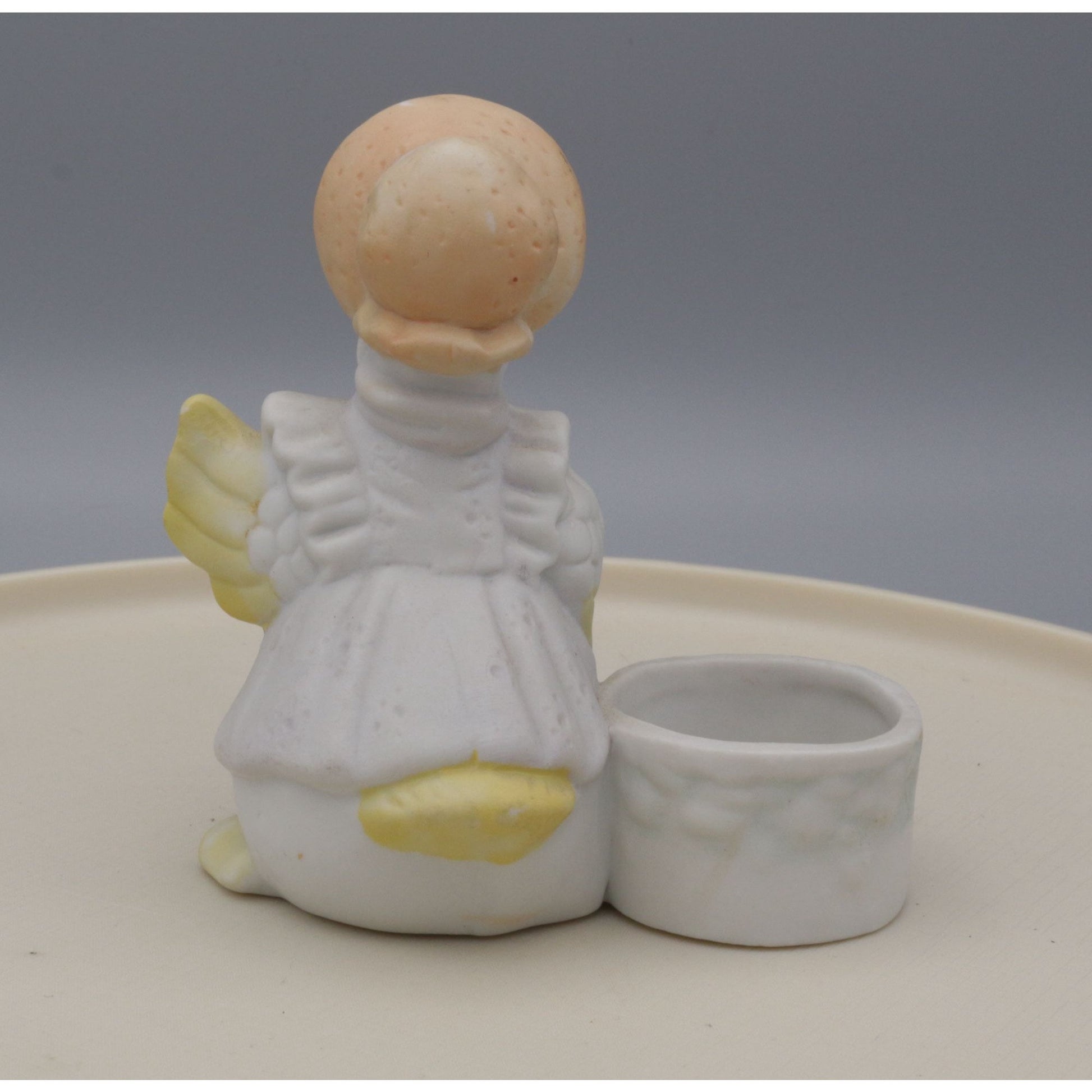 Vintage Bisque Ceramic Duck in Bonnet Votive Candle Holder