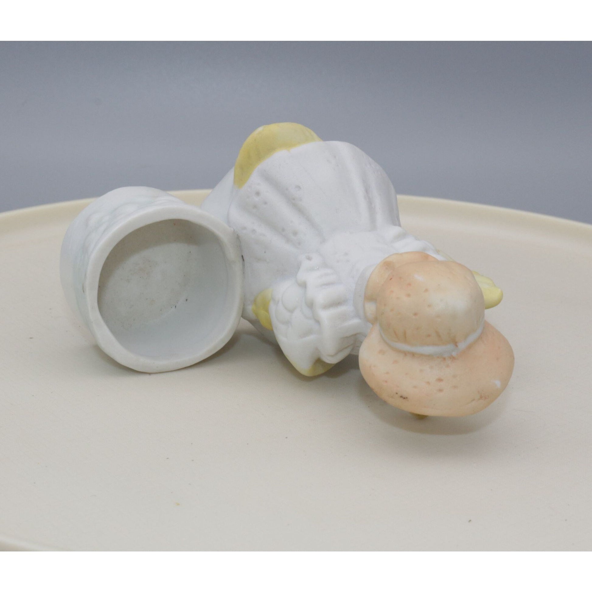 Vintage Bisque Ceramic Duck in Bonnet Votive Candle Holder