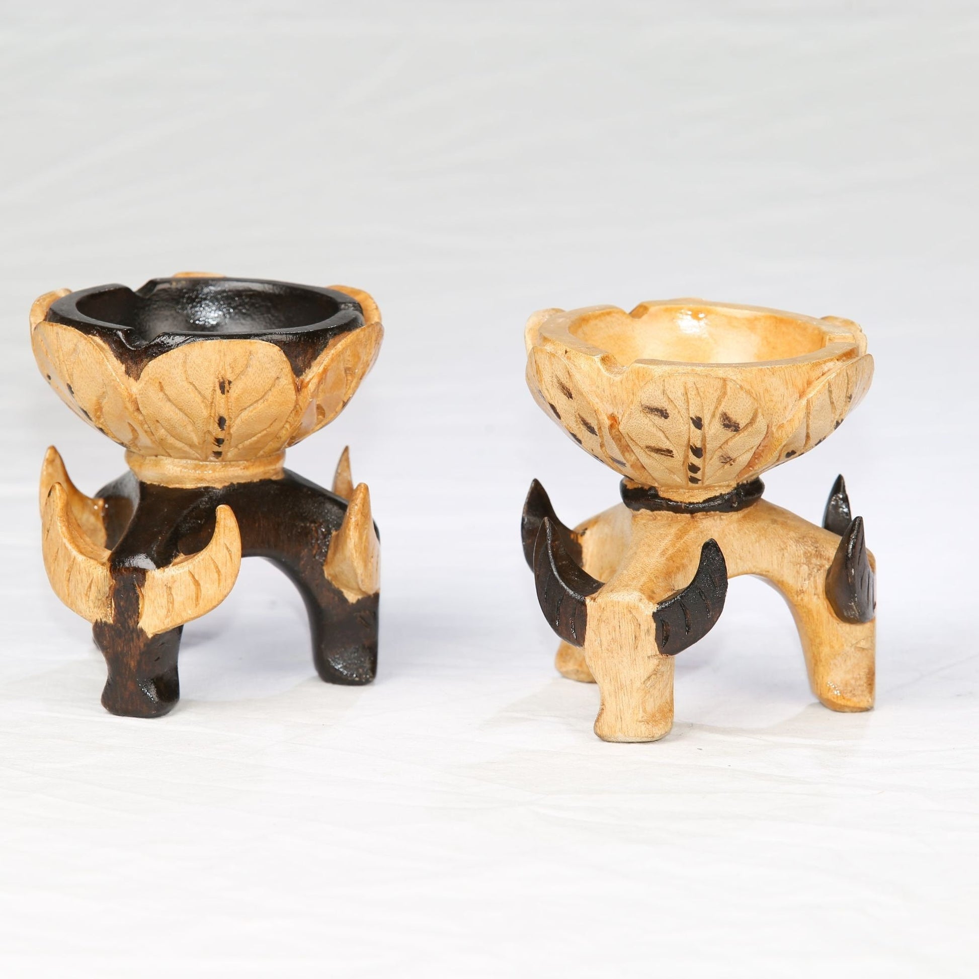 Vintage Hand Made Phillippine Art Ash Tray Set of 2 Wooden