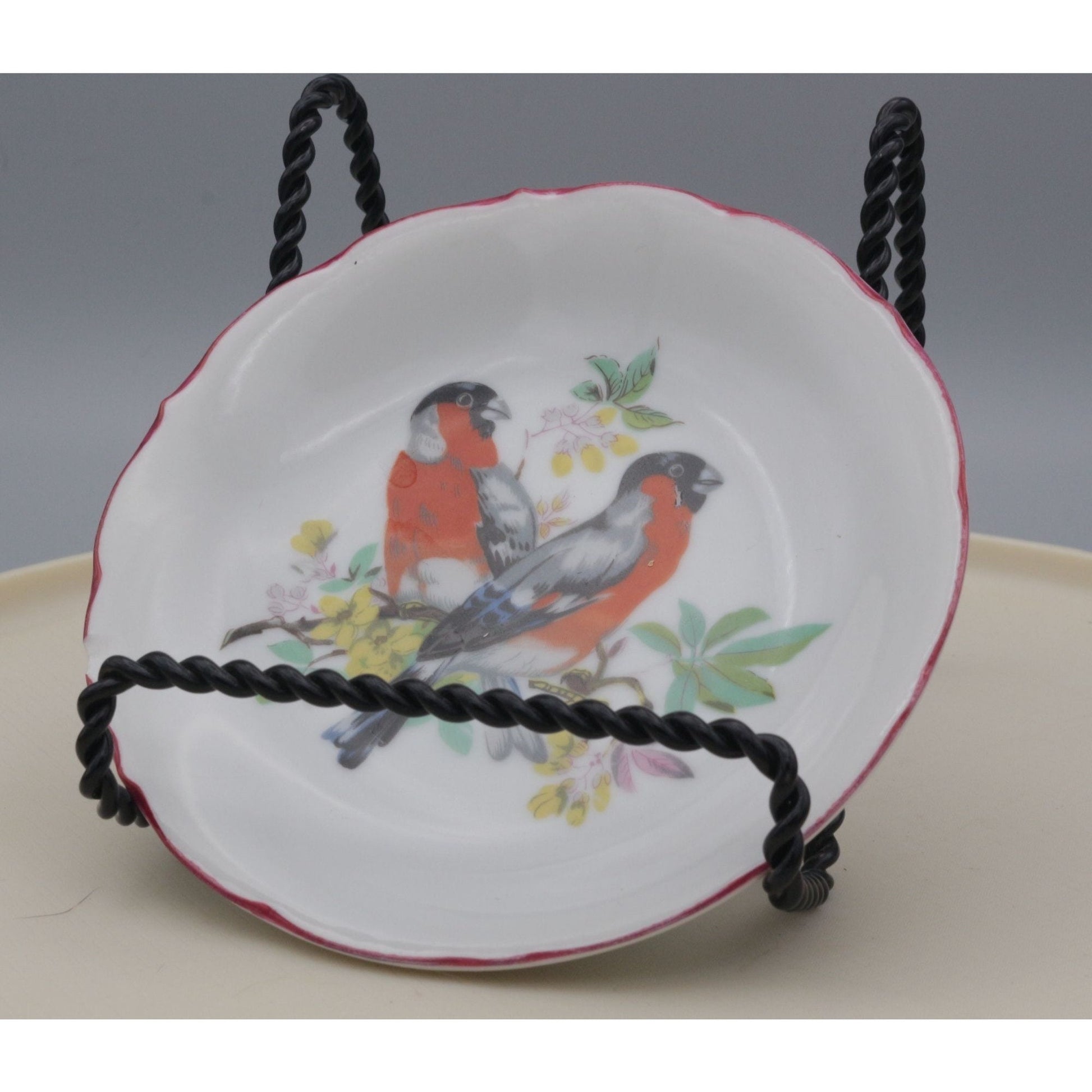 Vintage Red Birds Floral Porcelain Trinket Dish Plate AS IS