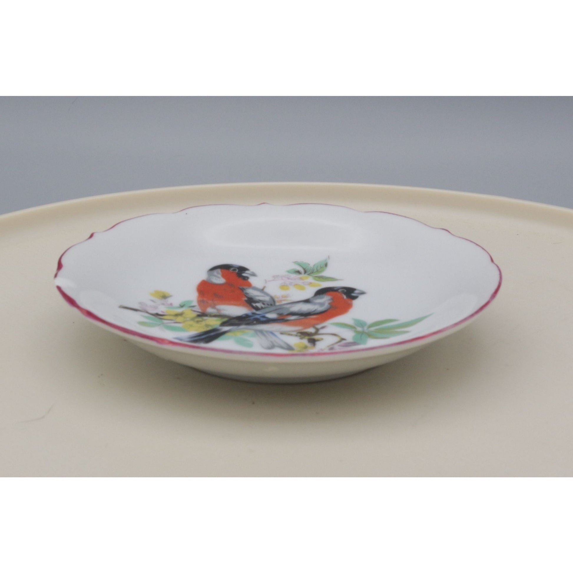 Vintage Red Birds Floral Porcelain Trinket Dish Plate AS IS