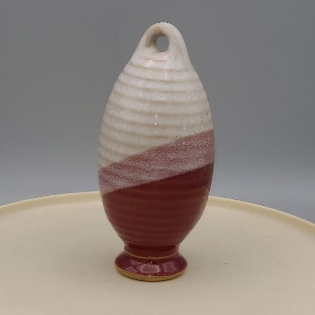 Red and White Hanging Studio Pottery Decoration Hand Made