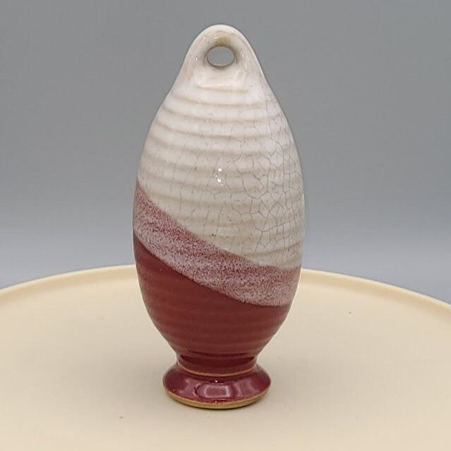 Red and White Hanging Studio Pottery Decoration Hand Made