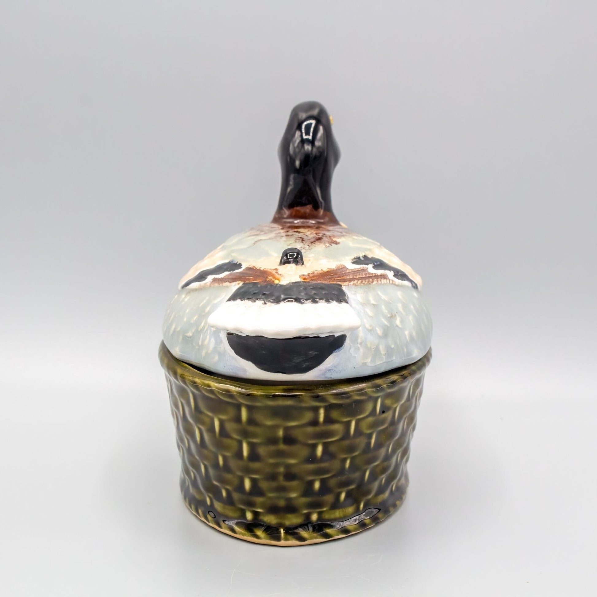 Vintage Duck on Basket Sigma Tastesetter Ceramic Figural Box