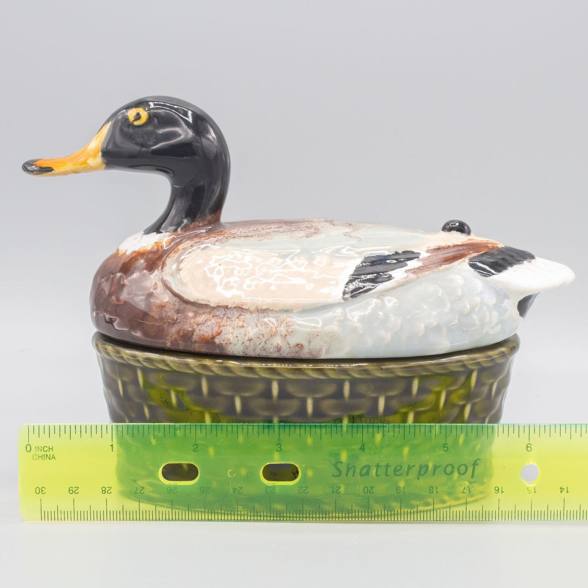 Vintage Duck on Basket Sigma Tastesetter Ceramic Figural Box