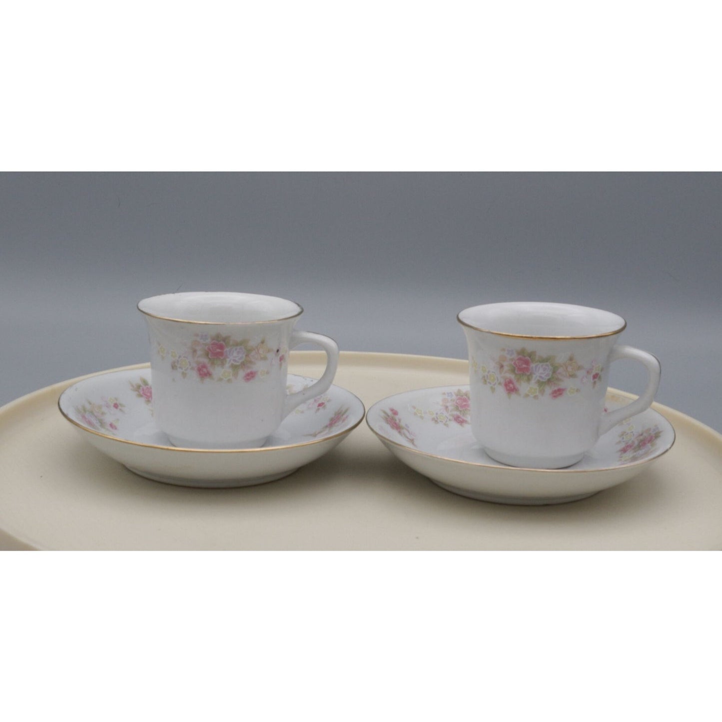 Vintage Floral Teacups on Saucers Porcelain China Set of 2