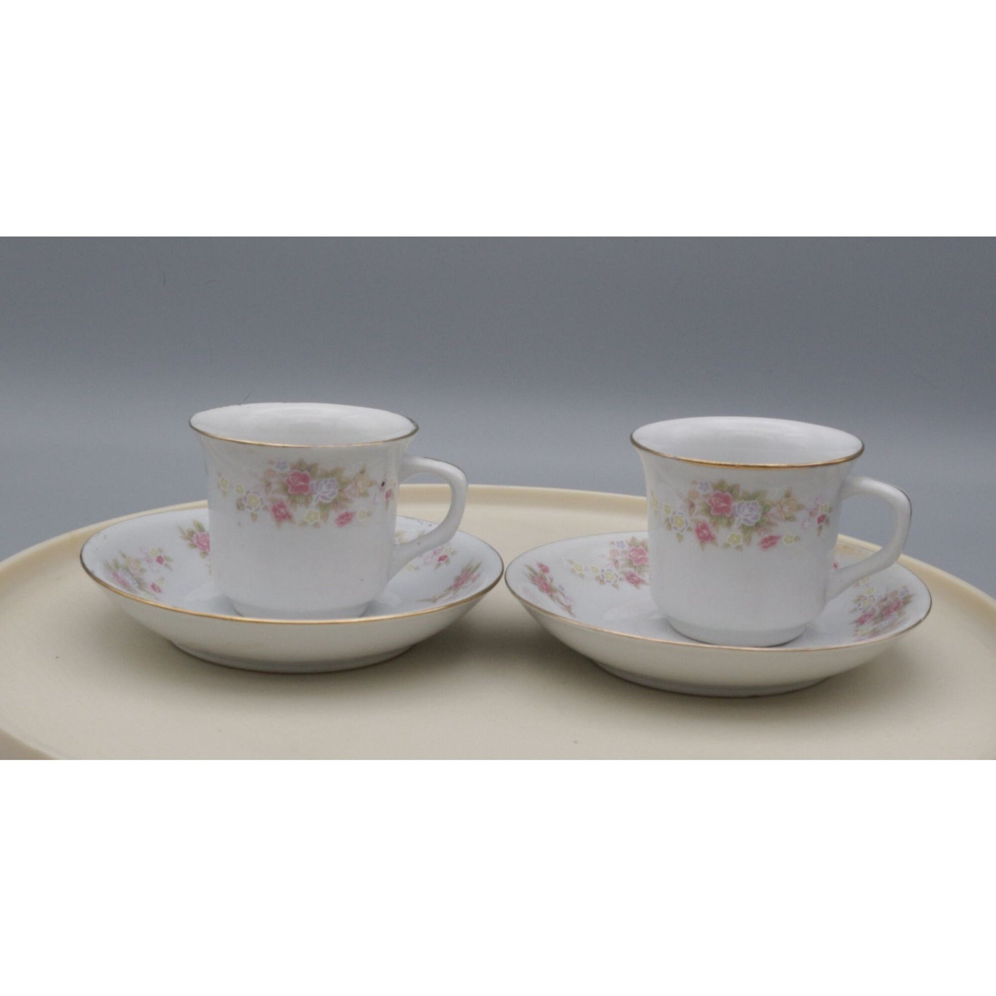 Vintage Floral Teacups on Saucers Porcelain China Set of 2