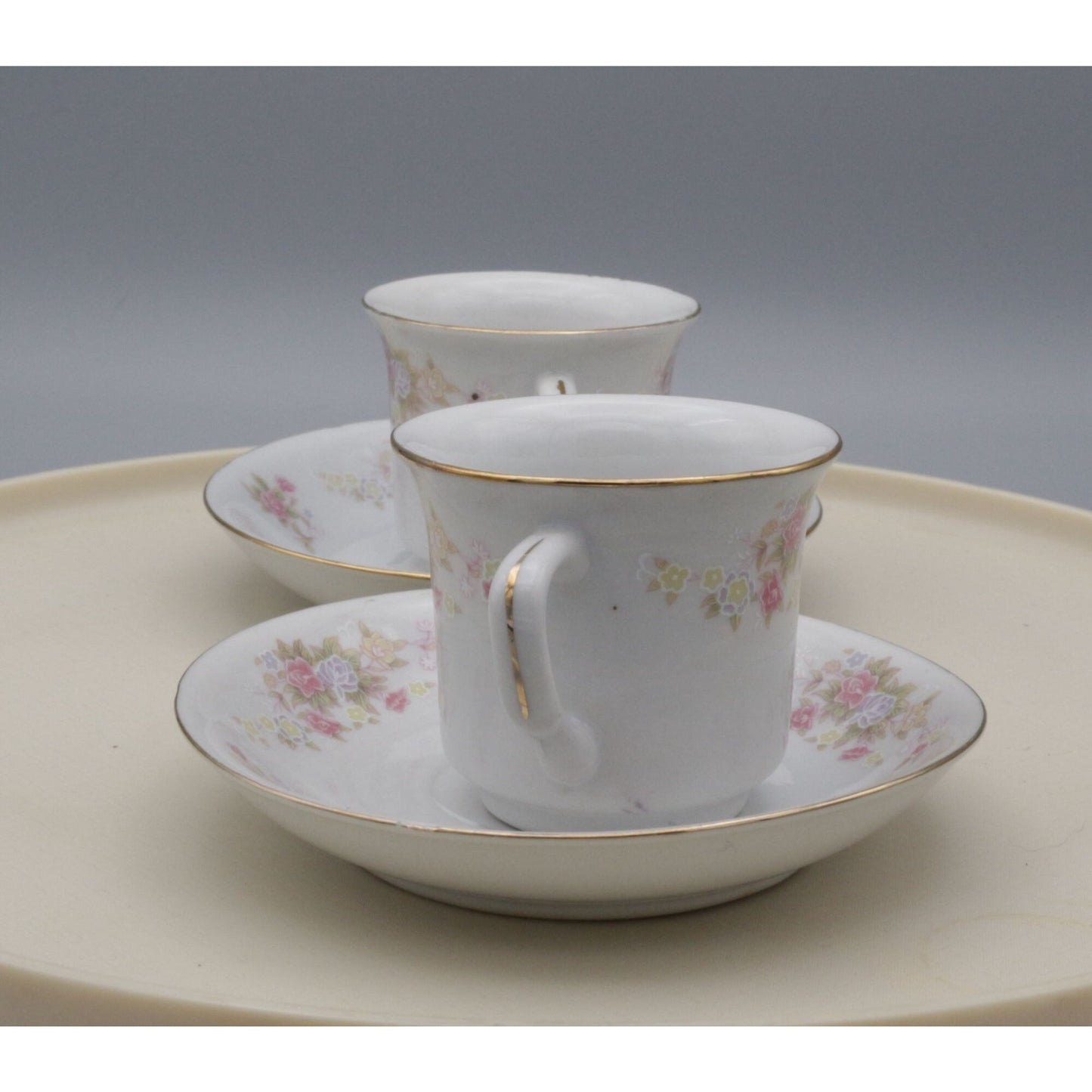 Vintage Floral Teacups on Saucers Porcelain China Set of 2