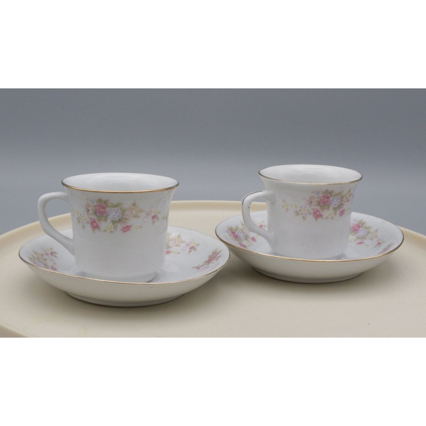 Vintage Floral Teacups on Saucers Porcelain China Set of 2